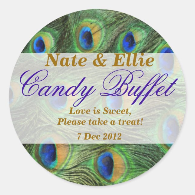 Adesivo Redondo Peacock Feather Candy Buffet Sticker (Frente)