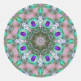 Adesivo Redondo Peacock Feather Geométrico Mandala Sticker