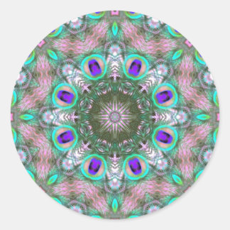 Adesivo Redondo Peacock Feather Geométrico Mandala Sticker