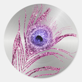 Adesivo Redondo Peacock Feather Purple Mauter Glitter