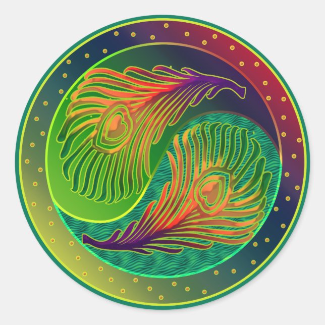 Adesivo Redondo Peacock Feather Yin Yang 3 (Frente)