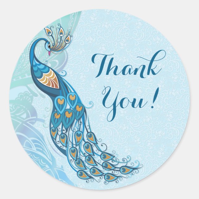 Adesivo Redondo Peacock Lace Elegance Obrigado Vinhetas De Casamen (Frente)