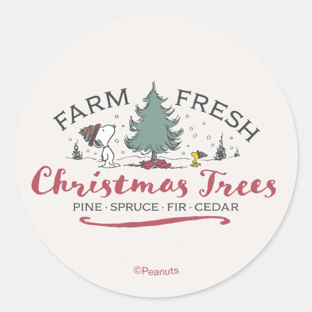Adesivo Redondo Peanuts | Farm Fresh Christmas Trees (Frente)