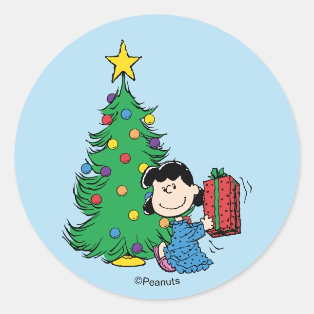 Adesivo Redondo Peanuts | Lucy Christmas Tree Holiday (Frente)