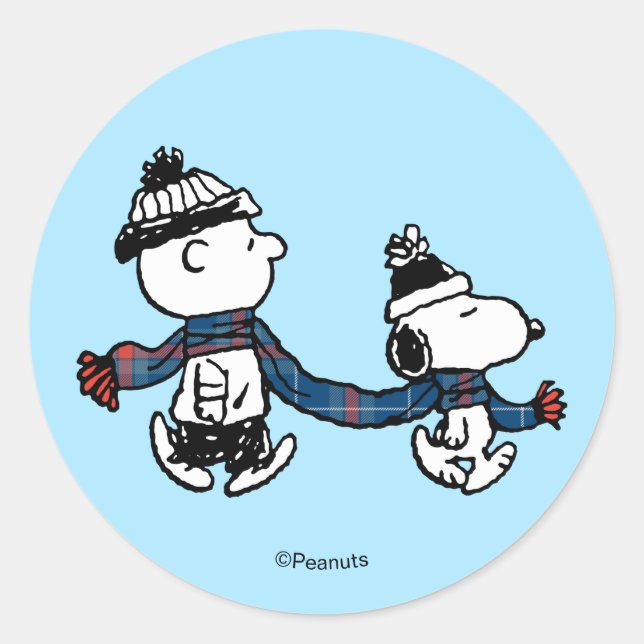 Adesivo Redondo Peanuts | Merry Christmas Snoopy & Charlie Brown (Frente)