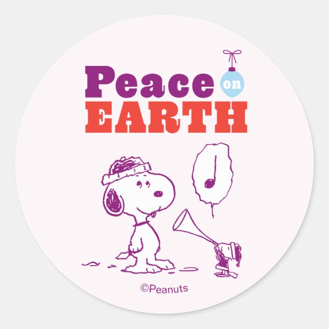 Adesivo Redondo Peanuts | Peace on Earth Snoopy & Woodstock (Frente)