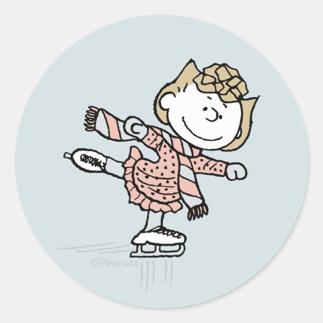 Adesivo Redondo Peanuts | Sally On Ice (Frente)