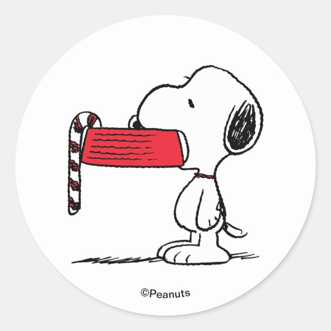 Adesivo Redondo Peanuts | Snoopy Candy Cane Food Dish (Frente)