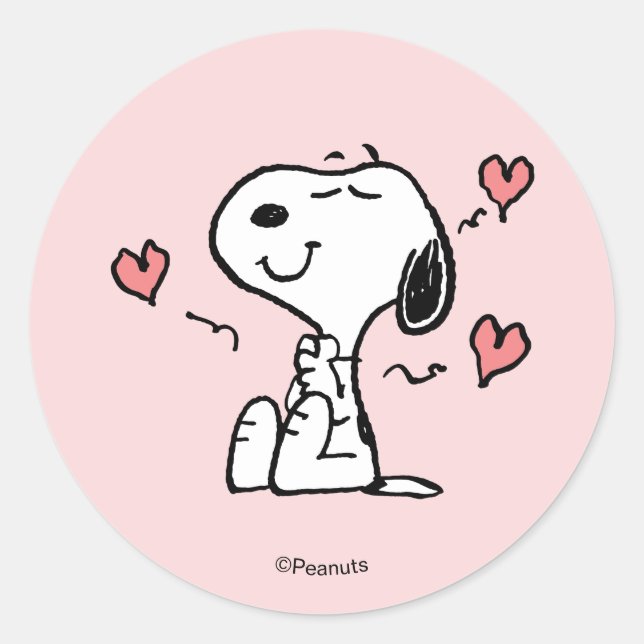 Adesivo Redondo Peanuts | Snoopy Hearts (Frente)
