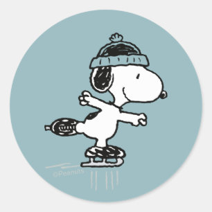 Adesivo Redondo Peanuts   Snoopy No Gelo