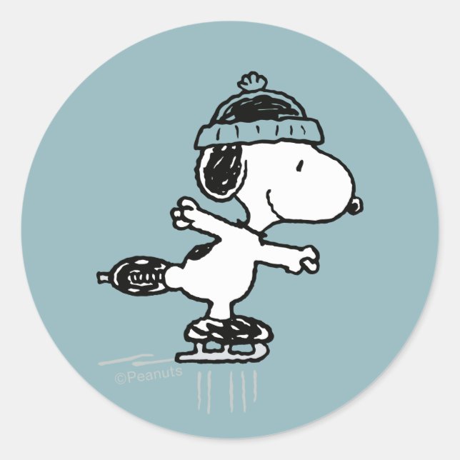 Adesivo Redondo Peanuts | Snoopy On Ice (Frente)