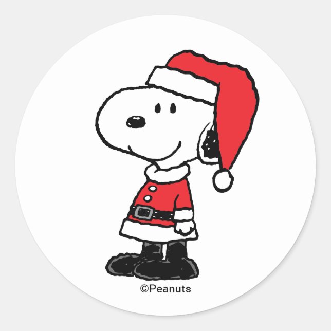 Adesivo Redondo Peanuts | Snoopy Santa Claus (Frente)