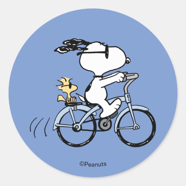 Adesivo Redondo Peanuts | Snoopy & Woodstock Bicycle (Frente)