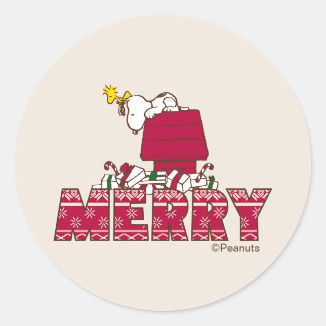 Adesivo Redondo Peanuts | Snoopy & Woodstock Merry Ugly Sweater (Frente)