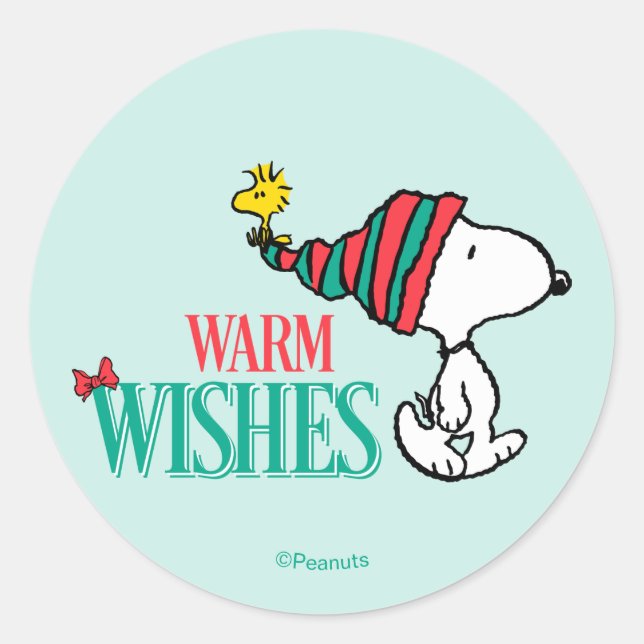 Adesivo Redondo Peanuts | Snoopy & Woodstock Warm Wishes (Frente)
