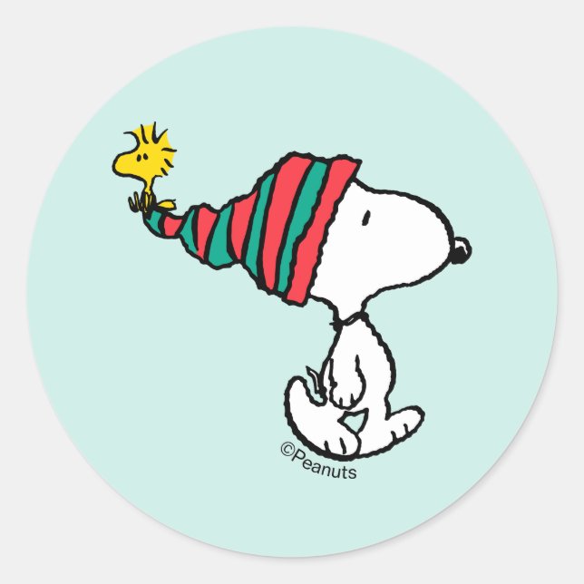 Adesivo Redondo Peanuts | Snoopy & Woodstock Warm Wishes (Frente)