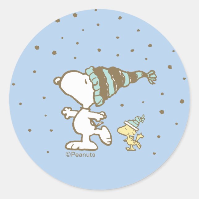 Adesivo Redondo Peanuts | Snoopy & Woodstock Winter Skating (Frente)