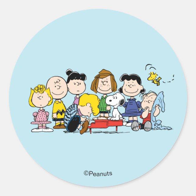 Adesivo Redondo Peanuts | The Gang Around the Piano (Frente)