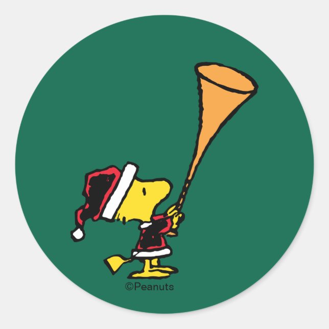 Adesivo Redondo Peanuts | Woodstock Santa Claus (Frente)