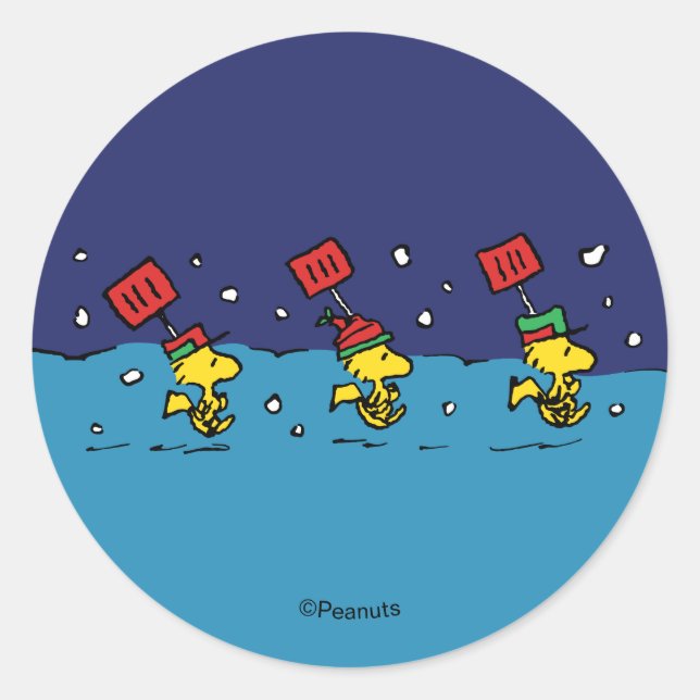 Adesivo Redondo Peanuts | Woodstock Snow Shovel Team (Frente)