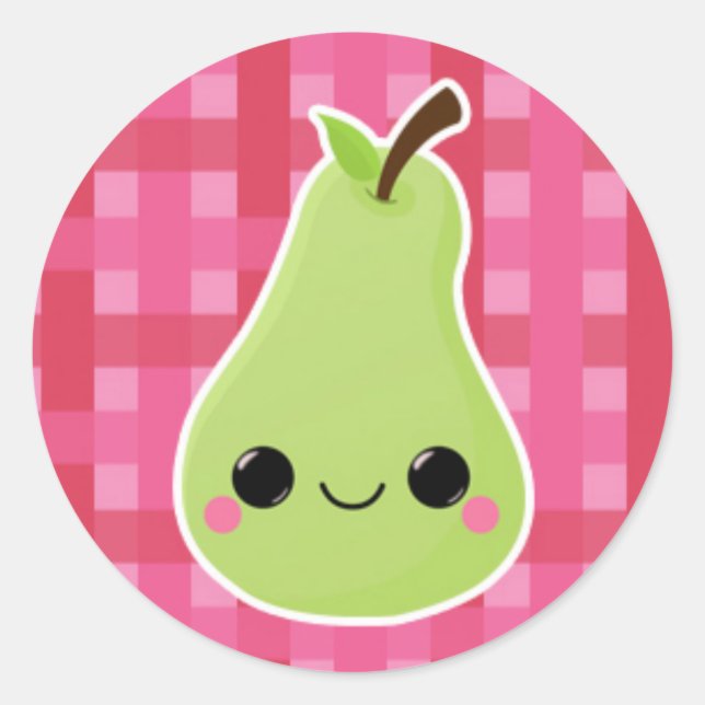 Adesivo Redondo Pear na lata rosa (Frente)