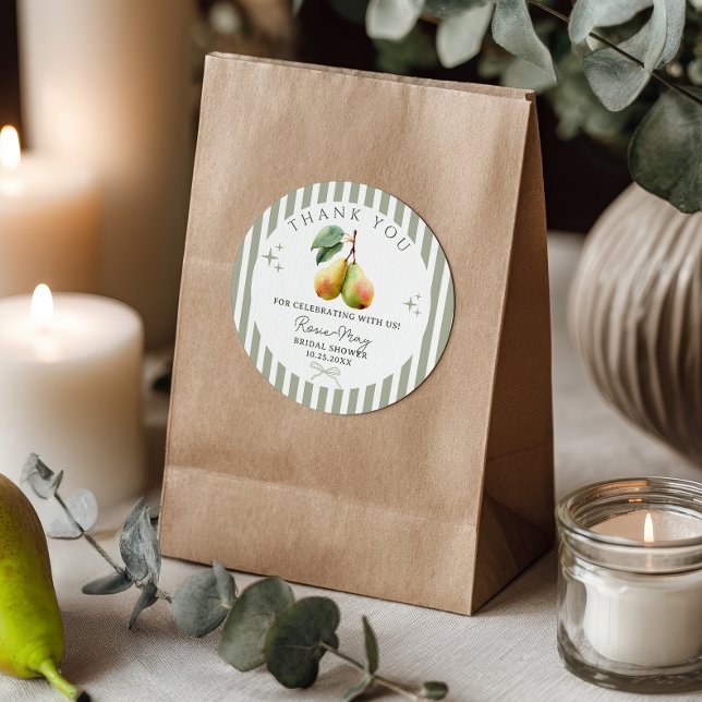 Adesivo Redondo Pear Retro Retron Old Money Pair Chá de panela (Perfect Pear Retro Old Money Pair Bridal Shower Classic Round Sticker)