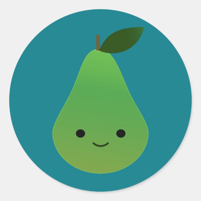 Adesivo Redondo Pear Sorridente de Kawaii Cute (Frente)