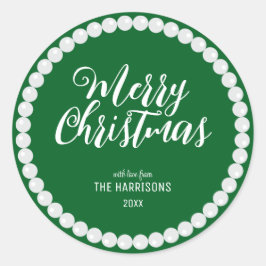 Adesivo Redondo Pearl Branco Simples Natal Verde