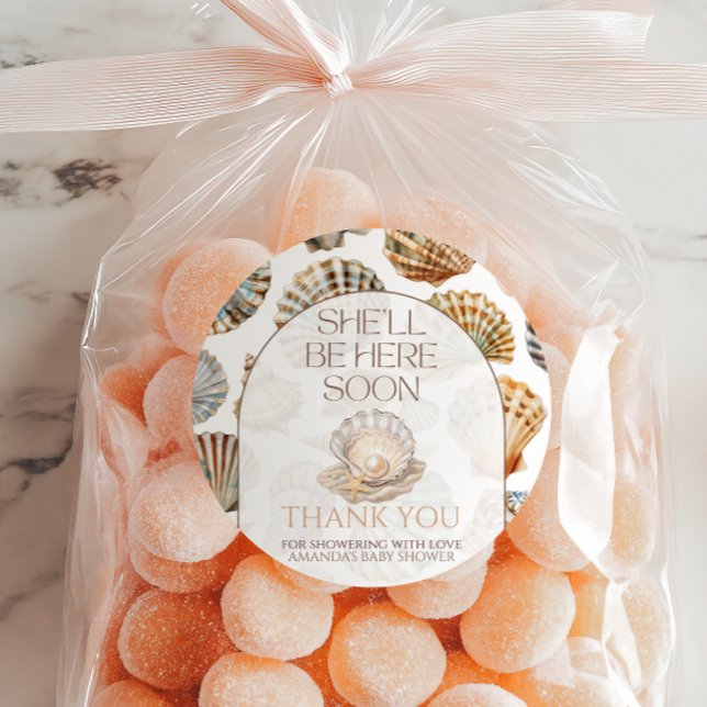 Adesivo Redondo Pearl Under The Sea You Soon Girl Baby Shower (Criador carregado)