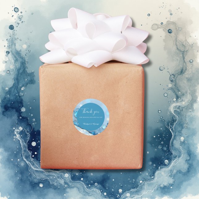 Adesivo Redondo Pearlescente de Abstrato de Aquarela Azul Luxurist (Criador carregado)