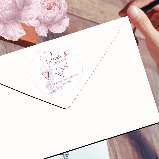 Adesivo Redondo Pearls and Prosecco Modern Obrigado Chá de panela (Criador carregado)