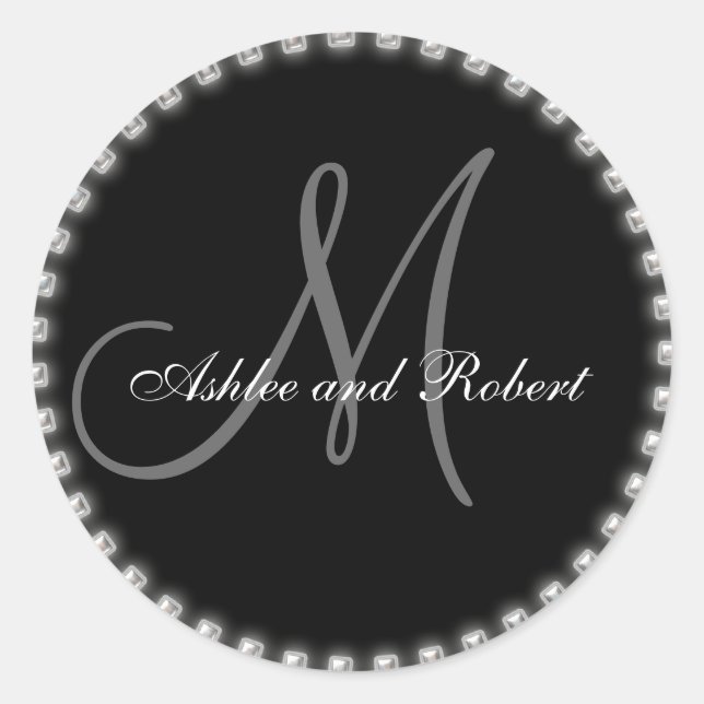 Adesivo Redondo Pearls De Prata De Casamento Monograma (Frente)