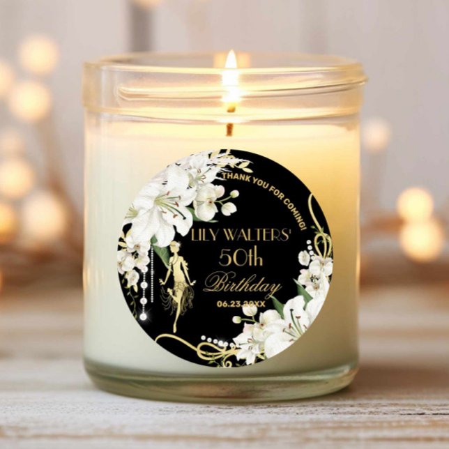 Adesivo Redondo Pearls White Floral Art Deco Gatsby 20s Aniversári (Criador carregado)