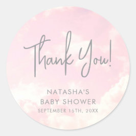 Adesivo Redondo Peça de Chá de fraldas de Nuvens do Céu - Obrigado