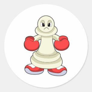 Adesivo Redondo Peça de xadrez como Boxer com luvas "in a box"