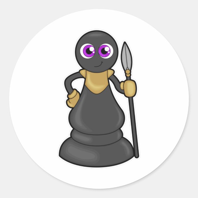 Adesivo Redondo Peça de xadrez em xadrez com lança (Frente)