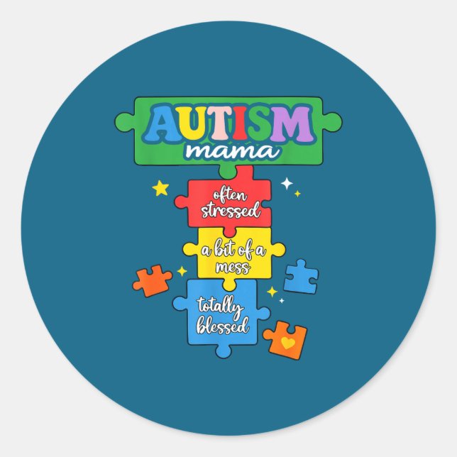 Adesivo Redondo Peça do quebra-cabeça da mãe autismo conscientizaç (Frente)