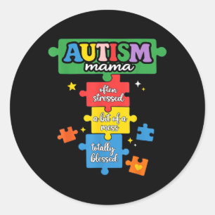 Adesivo Redondo Peça do Quebra-Cabeça da Mãe Autista Conscientizaç