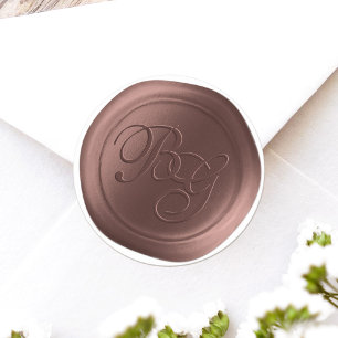 Adesivo Redondo Pecan Castanho Monograma Duplo Vinhetas De Cera