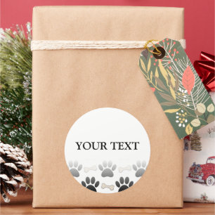 Adesivo Redondo Peças De Cachorro E Ossos Com Texto Personalizado 