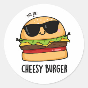 Adesivo Redondo Peças de Comida Engraçadas Cheesy Burger
