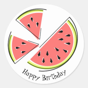 Adesivo Redondo Peças de melancia Feliz Aniversário ao redor
