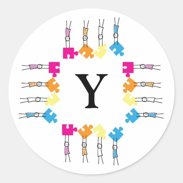 Adesivo Redondo Peças de Quebra-cabeça Autismo Fixam Crianças Dese (Frente)