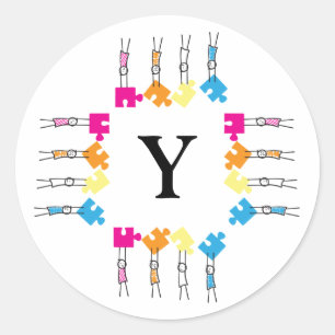 Adesivo Redondo Peças de Quebra-cabeça Autismo Fixam Crianças Dese