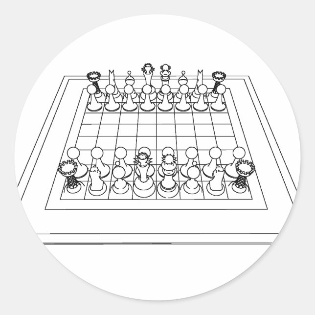 Adesivo Redondo Peças de xadrez e xadrez: (Frente)