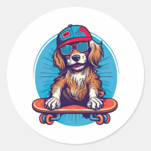 Adesivo Redondo Peças em Rodas Cachorro Retro Skater