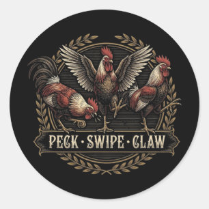 Adesivo Redondo Peck Swipe Claw Trio de Frango Engraçado Engravura