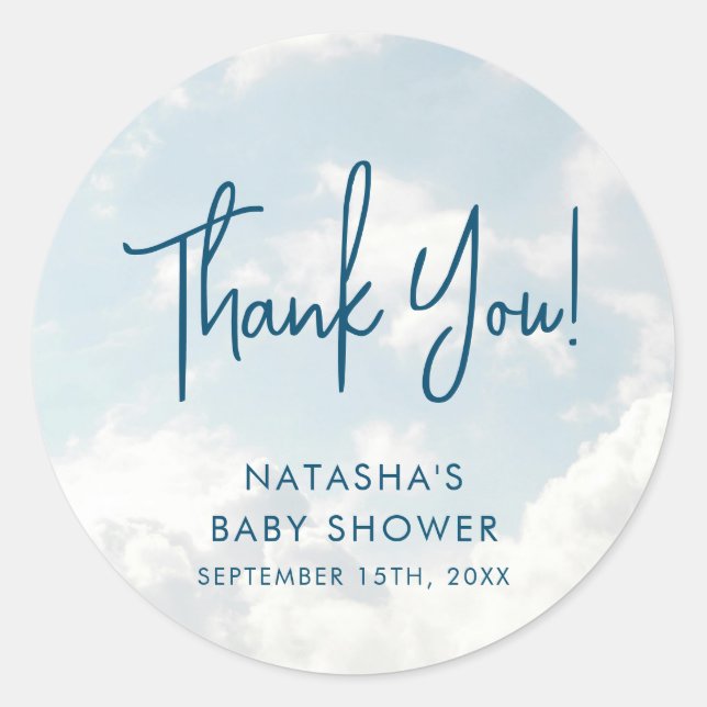 Adesivo Redondo Pedaço do Chá de fraldas das Nuvens do Céu (Frente)