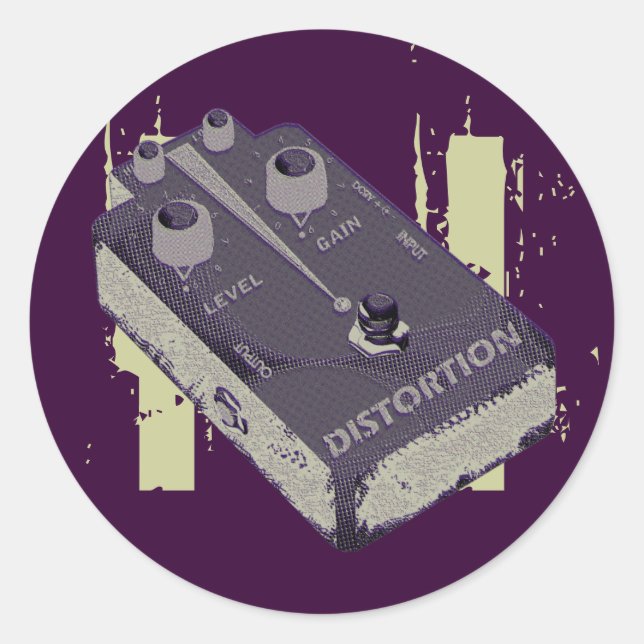 Adesivo Redondo Pedal de Distorção de Violão Elétrico (Frente)