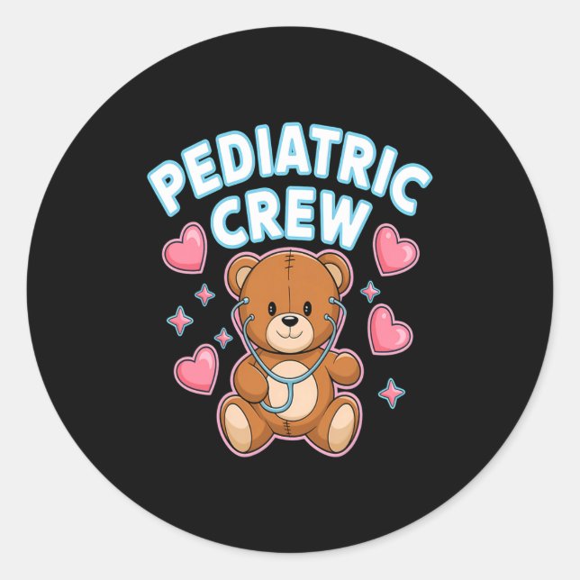 Adesivo Redondo Pediatric Crew Nurse Bear Heart Stethoscope Peds  (Frente)